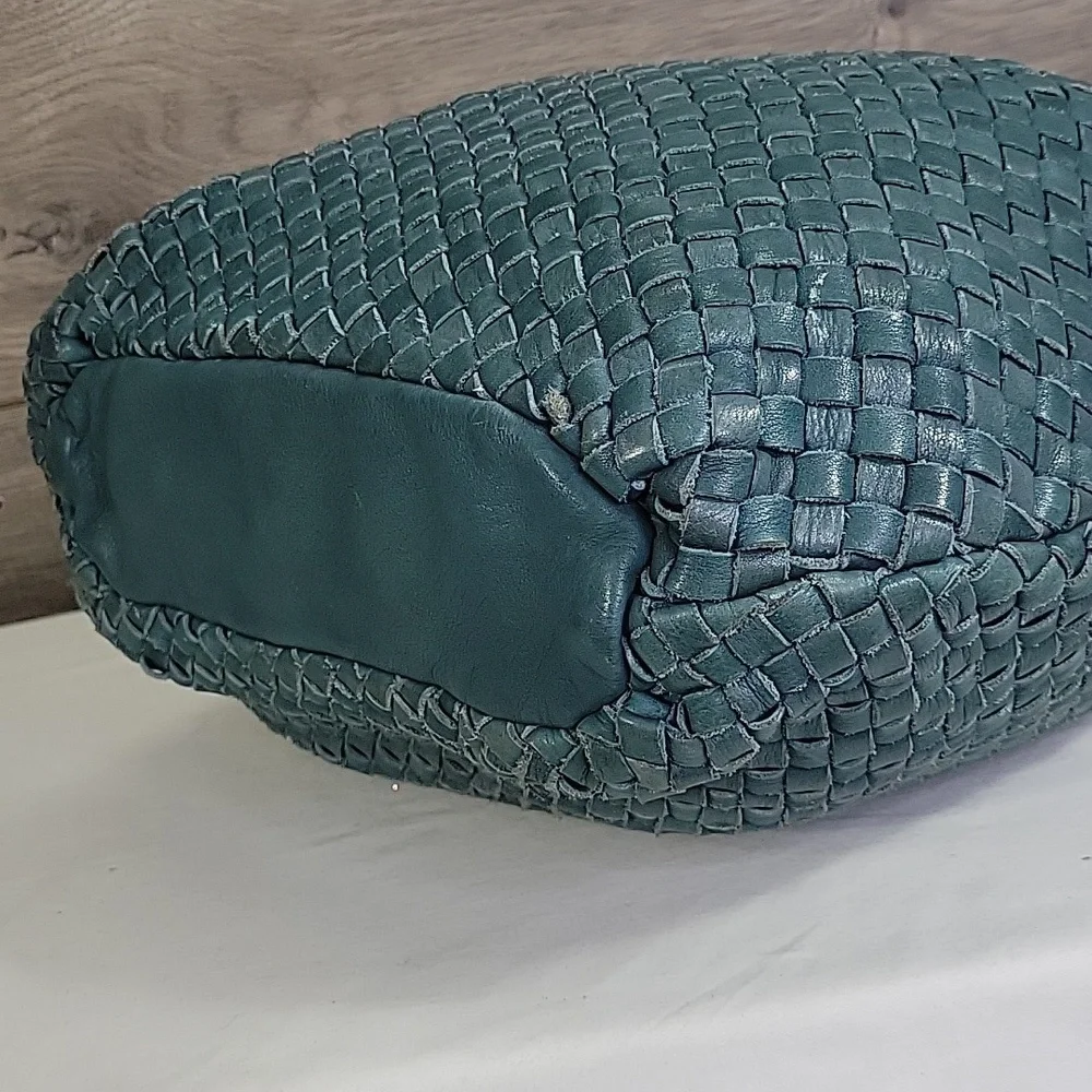 Fossil Teal Woven Hobo with Stud and Ring Accents